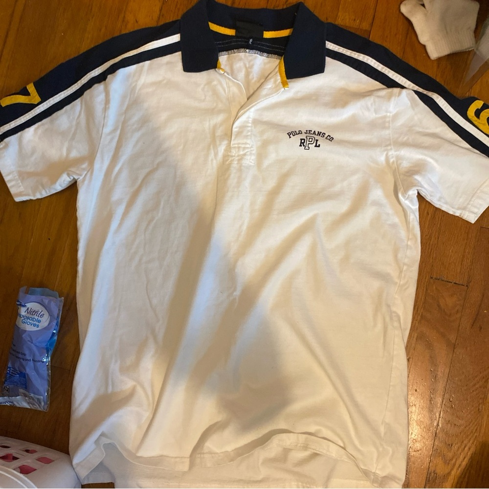 White Polo Jeans Co. Polo Shirt with Navy Accents